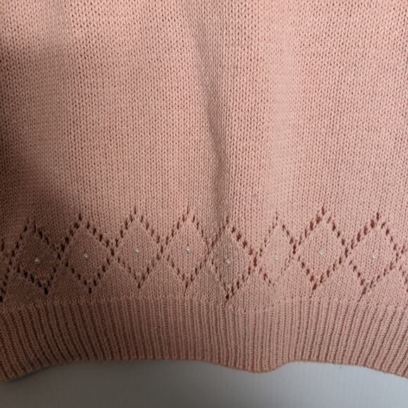 Vintage 90's C.S.L Cherry Stick Ltd Knit Sweater Crotched Neckline Peach - Picture 5 of 8